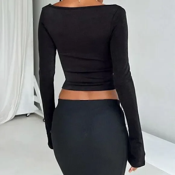 NEW! PRINCESS POLLY AMBERS LONG SLEEVE TOP BLACK-SIZE 12 - Picture 3 of 7